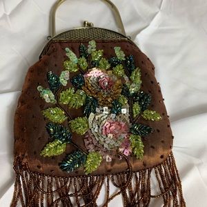 Beautiful shimmer bronze embroidered beaded bag